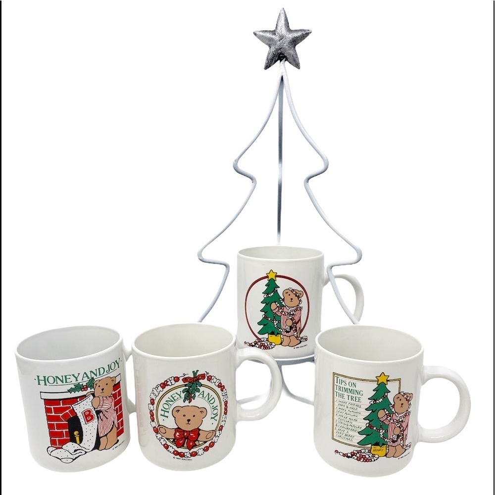 4-pc MARSH Vintage 1985 Bialosky Bear Holiday Christmas Coffee Mugs Cups 12 oz